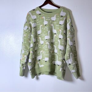 Cider Goose Sweater 3XL Green Crewneck Long Sleeve Animal Print Women